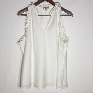 White Cotton Frill Collar Sleeveless Top
